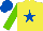 Silk - Yellow, royal blue star, light green sleeves, royal blue cap