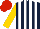 Silk - Dark blue and white stripes, gold sleeves, red cap