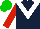 Silk - Dark blue, white zigzag chevron, red sleeves, green cap