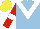 Silk - Light blue, white zigzag chevron, red sleeves, double white armbands, yellow cap