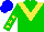 Silk - Green, yellow zigzag chevron, yellow stars on green sleeves, blue cap