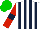 Silk - White and dark blue stripes, red sleeves, dark blue armbands, green cap