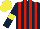 Silk - Dark blue and red stripes, dark blue sleeves, yellow armbands, yellow cap