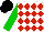 Silk - White and red diamonds, green sleeves, black cap