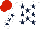 Silk - White, scattered dark blue stars, dark blue stars on sleeves, red cap