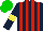 Silk - Dark blue and red stripes, dark blue sleeves, yellow armbands, green cap