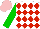 Silk - White and red diamonds, green sleeves, pink cap