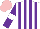Silk - White and purple stripes, purple sleeves, white armbands, pink cap
