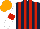 Silk - Dark blue and red stripes, white sleeves, red armbands, orange cap