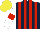 Silk - Dark blue and red stripes, white sleeves, red armbands, yellow cap