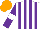 Silk - White and purple stripes, purple sleeves, white armbands, orange cap