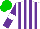 Silk - White and purple stripes, purple sleeves, white armbands, green cap