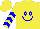 Silk - Yellow, blue smiley face, blue chevrons on sleeves