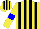 Silk - Yellow, black stripes, yellow, blue armlet sleeves, yellow, black striped cap