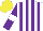 Silk - White and purple stripes, purple sleeves, white armbands, yellow cap