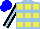 Silk - Light blue and yellow squares, light blue stripe on black sleeves, blue cap