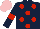 Silk - Dark blue, red spots, dark blue sleeves, red armbands, pink cap