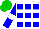 Silk - White and blue squares, blue sleeves, white armbands, green cap