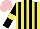 Silk - Yellow and black stripes, black sleeves, yellow armbands, pink cap