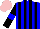 Silk - Blue and black stripes, black sleeves, blue armbands, pink cap