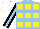 Silk - Light blue and yellow squares, light blue stripe on black sleeves, white cap