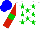 Silk - White, green stars, red sleeves, green armbands, blue cap