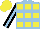 Silk - Light blue and yellow squares, light blue stripe on black sleeves, yellow cap