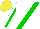 Silk - White, green sash, green stripe on white sleeves, yellow cap