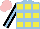 Silk - Light blue and yellow squares, light blue stripe on black sleeves, pink cap