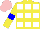 Silk - Yellow and white squares, yellow sleeves, blue armbands, pink cap