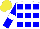 Silk - White and blue squares, blue sleeves, white armbands, yellow cap