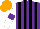 Silk - Purple and black stripes, white sleeves, purple armbands, orange cap