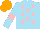 Silk - Sky blue, pink stars, sky blue sleeves, pink armlets, orange cap