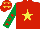 Silk - Red, yellow star, emerald green sleeves, red stars, red cap, yellow stars