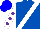 Silk - Royal blue,  white sash, purple dots on white sleeves, blue cap