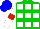 Silk - Green and white squares, white sleeves, red armbands, blue cap