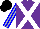 Silk - Purple, white crossbelts, blue stripes on silver sleeves, black cap