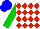 Silk - White and red diamonds, green sleeves, blue cap