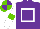 Silk - Purple body, white hollow box, white arms, light green armlets, light green cap, purple quartered