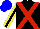 Silk - Black, red crossbelts, black stripe on yellow sleeves, blue cap