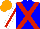 Silk - Blue, red crossbelts, red stripe on white sleeves, orange cap