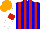 Silk - Blue and red stripes, white sleeves, red armbands, orange cap
