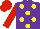 Silk - Purple, yellow spots, red sleeves, red cap