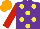 Silk - Purple, yellow spots, red sleeves, orange cap