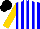 Silk - Blue and white stripes, gold sleeves, black cap