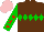 Silk - Brown, green diamond hoop, red stars on green sleeves, pink cap