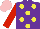 Silk - Purple, yellow spots, red sleeves, pink cap