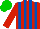 Silk - Red and royal blue stripes, red sleeves, green cap