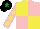 Silk - Yellow and pink quartered, pink sleeves, yellow diamonds, black cap, emerald green star