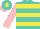 Silk - Turquoise and yellow hoops, pink sleeves, turquoise cap, yellow star, pink peak